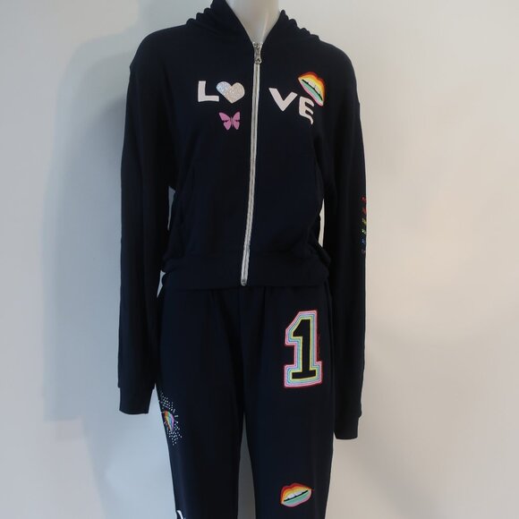 NWT Lauren Moshi Navy Multi (Item- 304) 2 Pc Graphic Zip Hoodie Jogger Set S - Picture 2 of 16